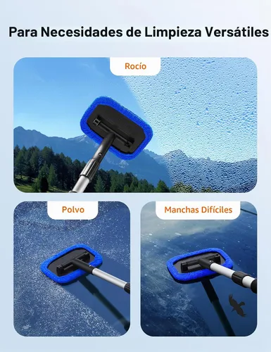 Vista 5 de AstroAI Limpiaparabrisas, 4 almohadillas de microfibra reutilizables y lavables, para ventana de vehículo, mango telescópico, extensible, kit