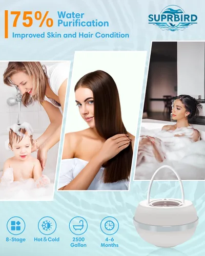 Vista 2 de Filtro de agua de baño para grifo de bañera, filtro de bola de bañera de 8 etapas para fregadero de baño, suavizante de agua dura de ducha de 2500