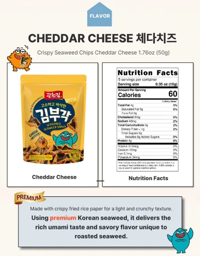 Vista 2 de Bocadillos de algas al horno - Gimbugak sazonado con queso cheddar, 1.76 onzas