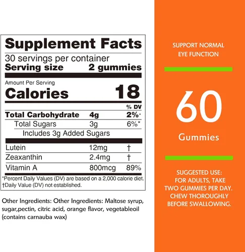 Vista 6 de Nature's Key Gomitas de luteína de 12 mg con zeaxantina y vitamina A para niños y adultos Suplemento de salud ocular y función cerebral Sabor a