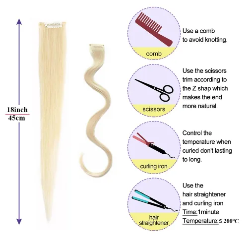 Vista 2 de Extensiones de cabello humano con clip, de 18 pulgadas, rubio decolorado, 100% real, extensiones de cabello con clip para mujer, 6 piezas de cabello