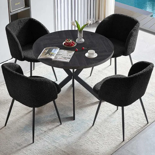 Vista 13 de Homedot Juego de mesa de comedor de cocina de 3 piezas para 2, mesa de comedor redonda negra de 37 pulgadas con brazos de comedor negros, juego