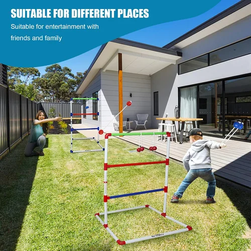 Vista 8 de WIn SPORTS Juego de lanzamiento de escalera para exteriores, juego de lanzamiento de pelota para interiores con 6 bolos pesados, funda de transporte