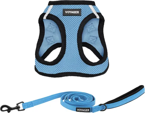 Vista 33 de Arnés de malla Voyager Step-in Air para todo clima y correa reflectante para perro de 5 pies, combo con mango de neopreno, para cachorros de razas