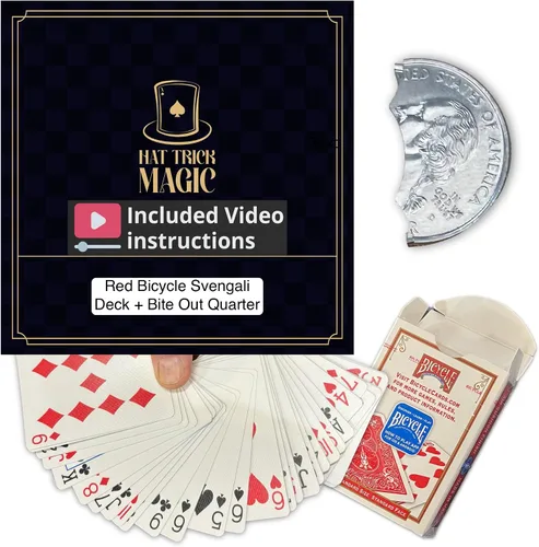 Vista 10 de Blue Back Svengali Deck and Bite Out Quarter Trick Kit incluye bandas de goma de repuesto