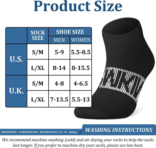 Vista 7 de CHARMKING Calcetines de compresión para mujeres y hombres, 6 pares de calcetines atléticos de tobillo de 15-20 mmHg, ideales para entrenamiento