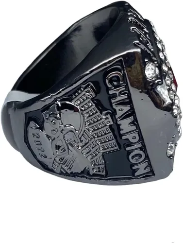Vista 4 de Anillo del Campeonato de Fútbol Fantasía 2022 Negro Gunmetal Trofeo de Premio al Campeón de la Liga de Fútbol Fantasía