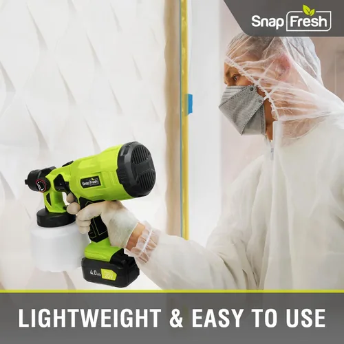 Vista 2 de SnapFresh Pulverizador de pintura inalámbrico de 20 V, batería de 4.0 Ah y cargador rápido incluidos, pistola eléctrica de mano HVLP con contenedor