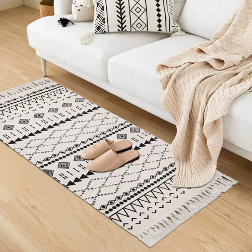 Vista 2 de Pauwer Juego de 2 alfombras de algodón lavables impresas con borlas tejidas a mano con flecos de algodón para cocina, sala de estar, dormitorio