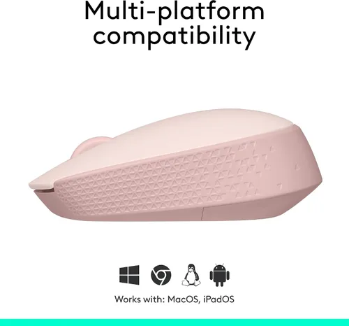Vista 6 de Logitech Mouse inalámbrico M170 para PC, Mac, laptop, 2.4 GHz con mini receptor USB, seguimiento óptico, duración de la batería de 12 meses, Rosa