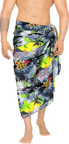 Vista 9 de LA LEELA Pareo de baño hawaiano pareo para hombre Azul
