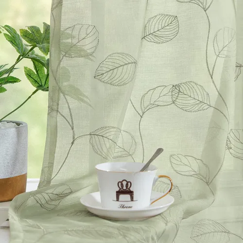 Vista 2 de Valance Cenefa de cocina con diseño bordado de hojas
