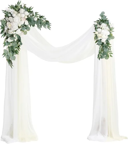 Vista 11 de Floroom Kit de Flores de Arco con Cortinas (Paquete de 4) - 2 piezas de Guirnalda Floral Artificial Rosa Rubor con 2 piezas de Tela Drapeada