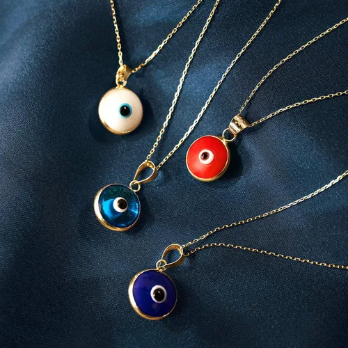 Vista 5 de Collar con dije de mal de ojo de oro macizo de 14 quilates Collares Hamsa de oro de 14 quilates para mujer Azul, negro, azul oscuro, verde