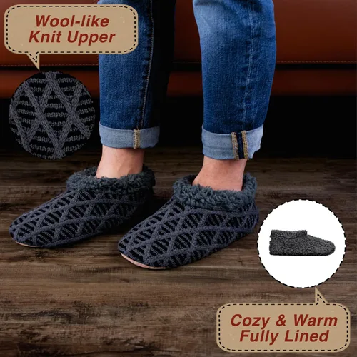 Vista 2 de Juego de 2 pares de calcetines para hombre con forro de sherpa esponjoso, juego de calcetines de agarre cálido de punto trenzado para invierno