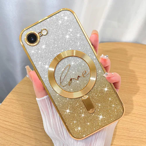 Vista 18 de ZIYE - Funda magnética diseñada para iPhone 13 con purpurina, color negro Luxury Plating Love Heart Compatible with MagSafe Camera Protection
