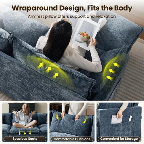 Vista 6 de ovios Sofá modular Cloud de 108 pulgadas, sofás modulares en forma de U de 5 plazas con 2 otomanas, cómodos sofás de felpilla con 5 almohadas