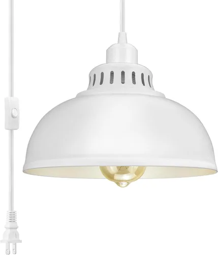 Vista 7 de Lámpara colgante enchufable, luces colgantes de 15 pies con cable de enchufe, interruptor de encendido/apagado, lámpara colgante industrial