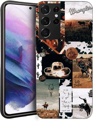 Vista 8 de Funda compatible con Samsung Galaxy S20 FE, piel de vaca occidental, turquesa y marrón, funda protectora de TPU suave a prueba de golpes