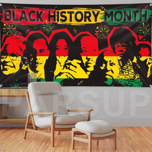Vista 5 de Pancarta de fondo del mes de la historia negra, 78 x 43 pulgadas, tamaño grande, pancartas de fondo rojo, naranja y verde, suministros de decoración