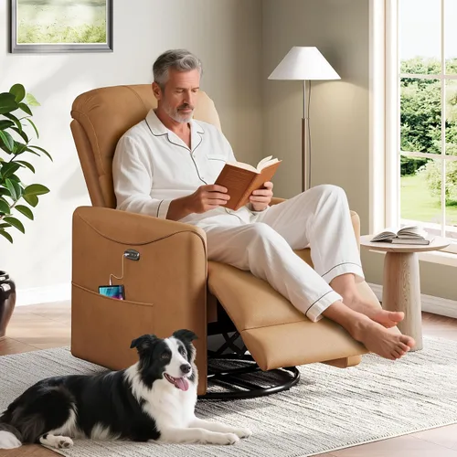 Vista 7 de Welzona Mecedora giratoria eléctrica, mecedora giratoria de 360°, mecedora de cuero sintético, silla eléctrica de posición infinita para adultos