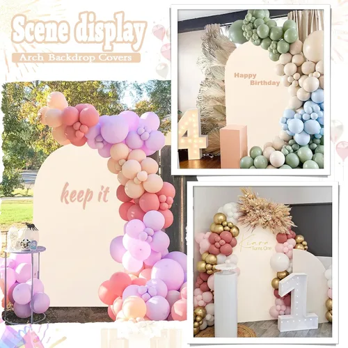 Vista 8 de Fundas de arco elásticas de 6 pies, color beige, para bodas, cumpleaños, baby shows, fiestas, banquetes