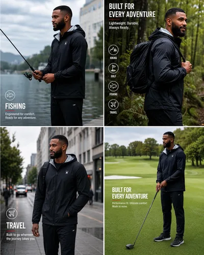 Vista 5 de Spyder Chaqueta impermeable para hombre - Cortavientos con capucha ligera e Negro