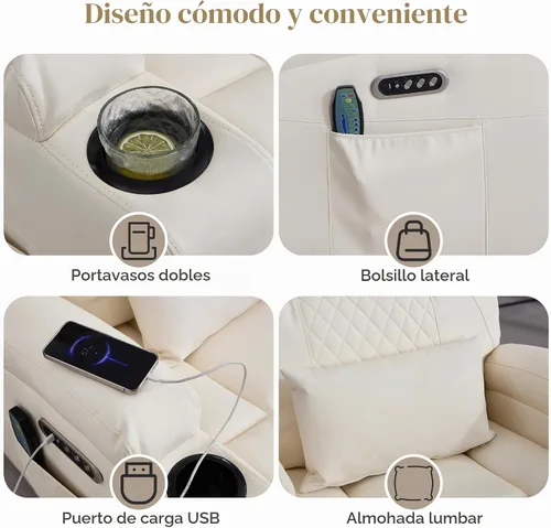Vista 11 de AHMED Silla reclinable giratoria de doble motor, piel sintética, color Beige