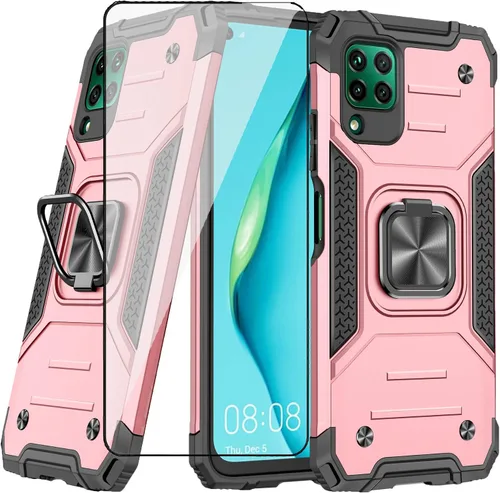 Vista 9 de Asuwish Funda compatible con Huawei P40 Lite y protector de pantalla de vidrio templado, accesorios para celda, soporte de anillo, fundas