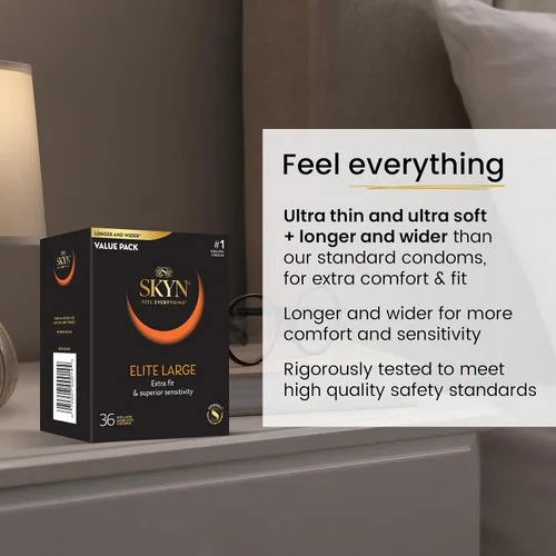 Vista 4 de SKYN Elite - Condones grandes de 36 unidades y SKYN extra tachonados, 22 unidades, ultra finos sin látex