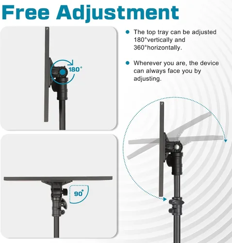 Vista 5 de Lusweimi Soporte de trípode para proyector, soporte para laptop de 50 pulgadas con 2 estantes para proyector, iPad, equipo de DJ, soporte de suelo