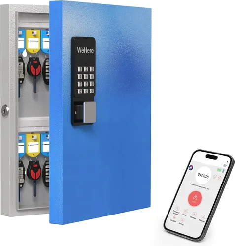 Vista 11 de WeHere Caja de Seguridad para 16 Llaves de Montaje en Pared, Gabinete Inteligente para Llaves con Etiquetas para Llaves, Control de Aplicación