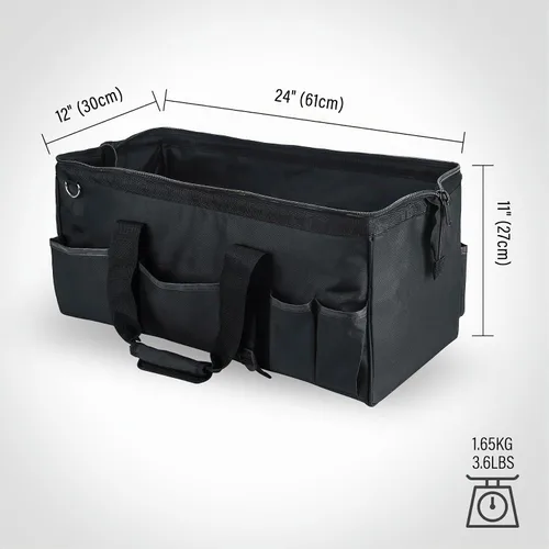 Vista 4 de HAUTMEC HT0184 - Bolsa de herramientas resistente de 24 pulgadas, bolsa de boca ancha de 21 bolsillos con marco de metal, base dura impermeable
