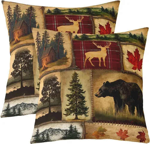 Vista 8 de Erosebridal Juego de 2 fundas de almohada occidentales de 16 x 16 pulgadas, fundas de almohada cuadradas decorativas de cuadrícula marrón retro