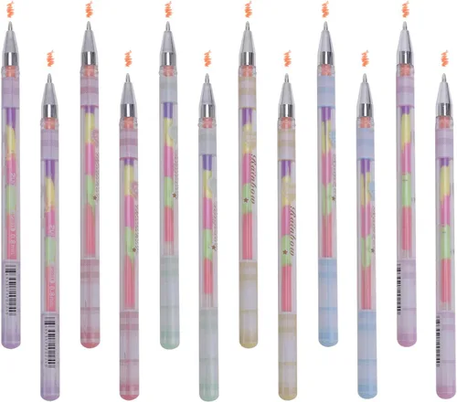 Vista 3 de Paquete de 12 bolígrafos de gel de tinta multicolor 6 en 1 de 0.031 pulgadas, bola rodante, suministros escolares de oficina, bolígrafo, repuestos
