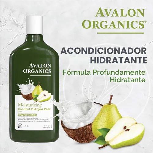 Vista 4 de Avalon Organics Acondicionador de pera de coco totalmente natural, 11 onzas líquidas