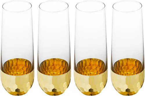Vista 7 de MyGift Juego de 4 copas de champán modernas de 9 onzas, vino espumoso iridiscente, vino Prosecco transparente arcoíris, juego de mimosa de cóctel