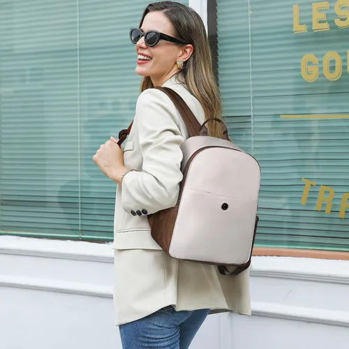Vista 7 de Mochila monedero para mujer, mochila convertible de moda, 0 blanco con marrón, Mochilas de viaje