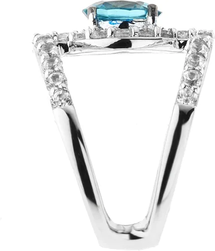 Vista 3 de Femme Luxe Anillo de circonita blanca y azul de 3.00 GTW en plata de ley 925. Regalo para ella. Embalaje listo para regalo., Metal, circonita