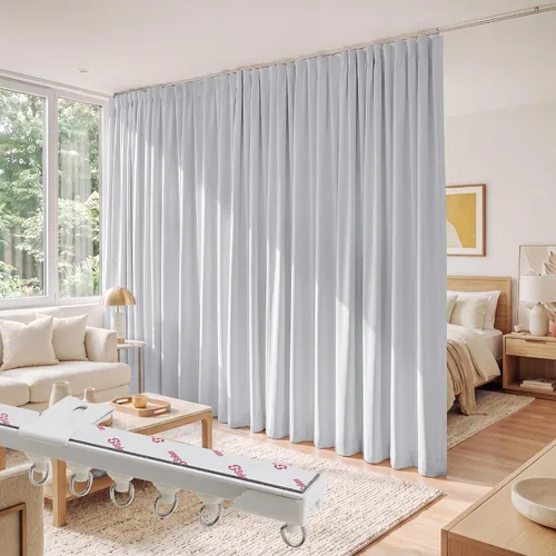Vista 18 de RYB HOME Cortina de puerta con guía de techo, cortinas opacas de privacidad para puerta francesa, dormitorio, sala de estar, ventana de bahía