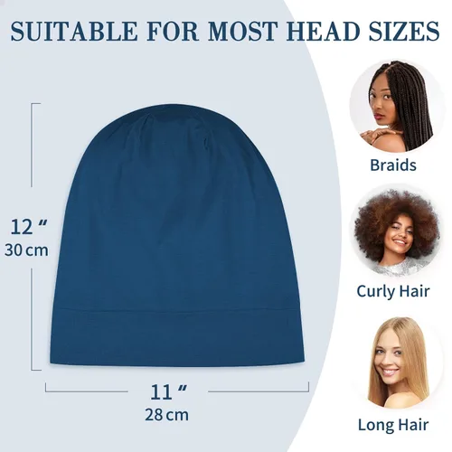 Vista 5 de LULUSILK Gorro de seda de morera 100% para dormir con coletero Azul Bijou