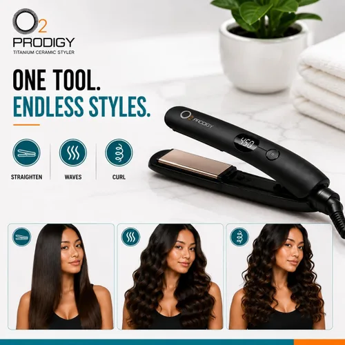 Vista 4 de O2 PRODIGY - Plancha de pelo de cerámica de titanio para mujer