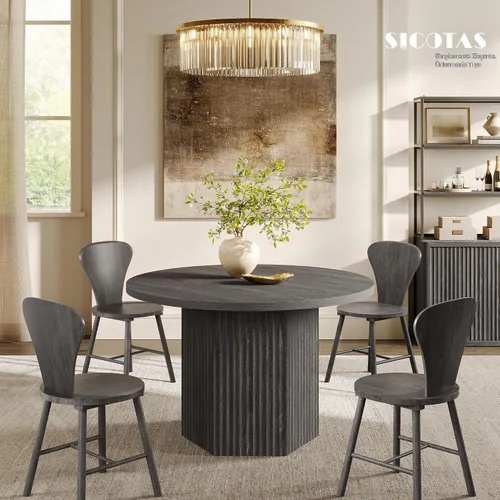 Vista 2 de SICOTAS Mesa de comedor redonda para 4, 6 personas, 47 pulgadas, mesa de comedor moderna circular de madera con base resistente para comedor