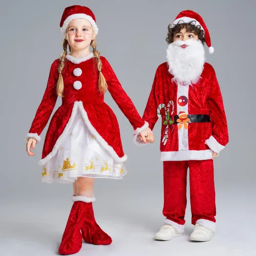 Vista 5 de IKALI Kids Holiday Santa Claus Costume Christmas Dress Holiday Party Dress-up Outfit for Boys Girls Children