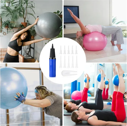 Vista 7 de PEUTIER Kits de bomba de bola de ejercicio, bomba de aire manual para pelota inflable con 10 tapones y un extractor de enchufes, bomba de bola
