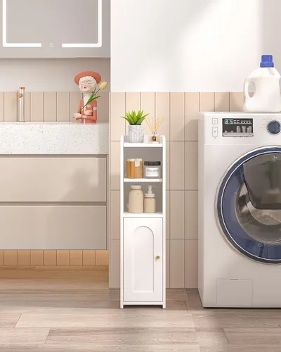Vista 4 de Hzuaneri Gabinete de almacenamiento de baño pequeño, gabinetes estrechos de Blanco