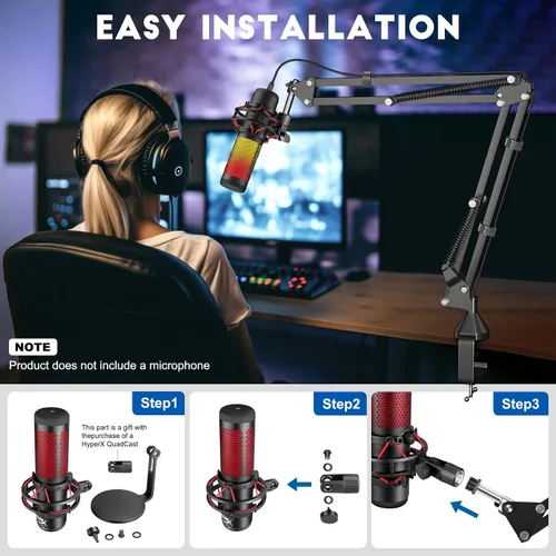 Vista 2 de Brazo de Micrófono, Aokeo AK-35 - Soporte de Micrófono de Escritorio; Soporte de Brazo de Tijera con Suspensión para Micrófono para Blue Yeti, Blue