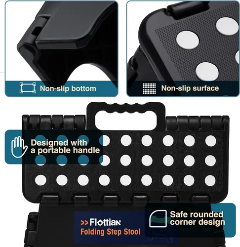 Vista 3 de Flottian Taburete plegable de 13 pulgadas para adultos y niños con capacidad para hasta 300 libras, taburetes plegables antideslizantes con asa