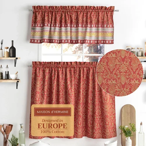 Vista 42 de Maison d' Hermine Juego de cortinas de cocina para ventanas, juego de cortinas de cocina 100% algodón, cenefas para el hogar [2 niveles