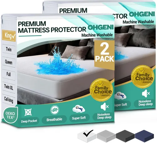 Vista 16 de OhGeni - Protector de colchón impermeable, tamaño Queen, con bolsillo profundo de 6 a 18 pulgadas, transpirable, sin ruido, suave, lavable, a prueba